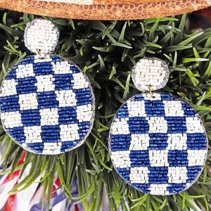 Blue/White Chloe Checkerboard Seed Bead Earrings